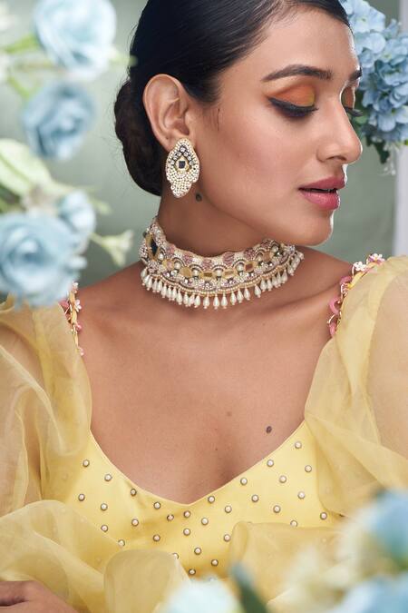 Torque By Merge Multi Color Mirrors, Pearls, Stones Embellished Choker Set Online at Aza Fashions Torque By Merge_Multi Color Mirrors, Pearls, Stones Embellished Choker Set _Online_at_Aza_Fashions