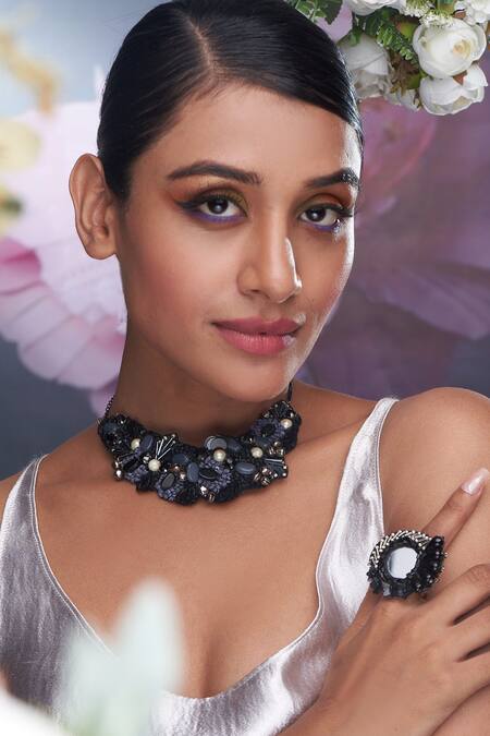 Torque By Merge Black Stone And Bead Embellished Choker Online at Aza Fashions Torque By Merge_Black Stone And Bead Embellished Choker _Online_at_Aza_Fashions