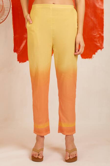 Buy Banana Labs Yellow Collared Striped Hand Block Print Kaftan And Pant Set Online at Aza Fashions Buy_Banana Labs_Yellow Collared Striped Hand Block Print Kaftan And Pant Set _Online_at_Aza_Fashions