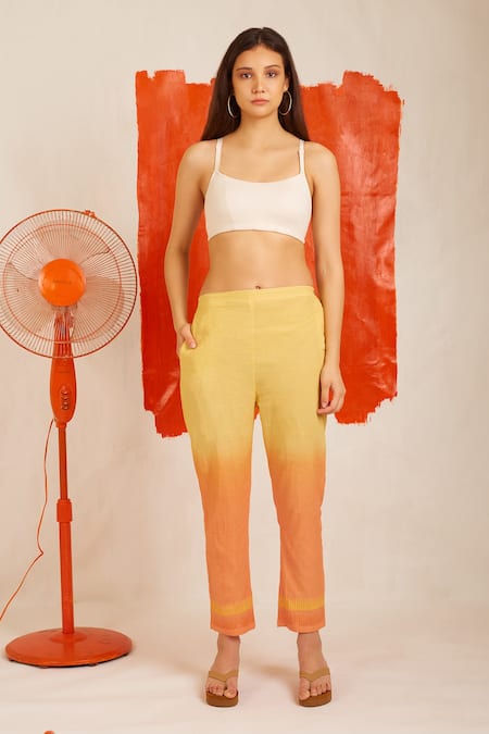 Banana Labs Yellow V-neck Striped Hand Block Print Kaftan And Pant Set Online at Aza Fashions Banana Labs_Yellow V-neck Striped Hand Block Print Kaftan And Pant Set _Online_at_Aza_Fashions