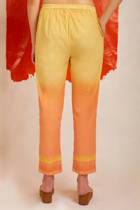 Shop Banana Labs Yellow Collared Striped Hand Block Print Kaftan And Pant Set Online at Aza Fashions Shop_Banana Labs_Yellow Collared Striped Hand Block Print Kaftan And Pant Set _Online_at_Aza_Fashions