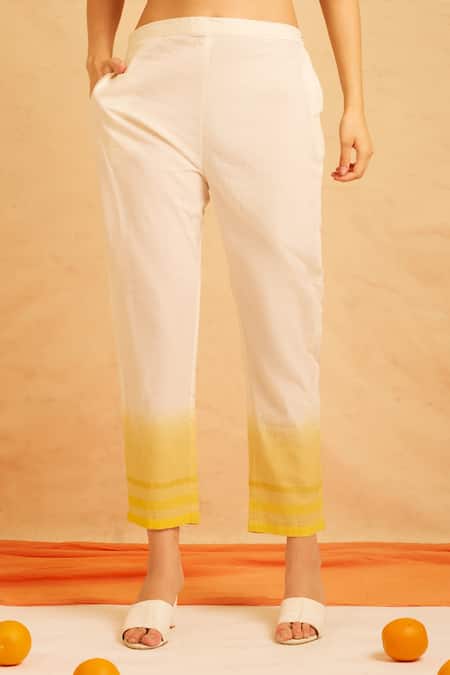 Shop Banana Labs White Cotton Round Neck Buttercup Ombre Kurta Pant Set Online at Aza Fashions Shop_Banana Labs_White Cotton Round Neck Buttercup Ombre Kurta Pant Set _Online_at_Aza_Fashions