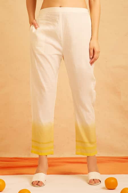 Buy Banana Labs White Cotton Round Neck And Yellow Ombre Kurta Set Online at Aza Fashions Buy_Banana Labs_White Cotton Round Neck And Yellow Ombre Kurta Set _Online_at_Aza_Fashions