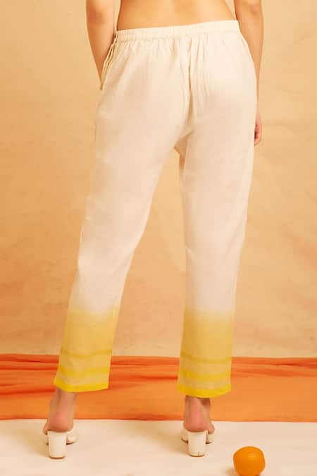 Banana Labs White Cotton Round Neck Buttercup Ombre Kurta Pant Set at Aza Fashions Banana Labs_White Cotton Round Neck Buttercup Ombre Kurta Pant Set _at_Aza_Fashions
