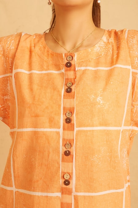 Buy Banana Labs Orange Cotton Round Neck Hand Block Print Kurta Pant Set Online at Aza Fashions Buy_Banana Labs_Orange Cotton Round Neck Hand Block Print Kurta Pant Set _Online_at_Aza_Fashions