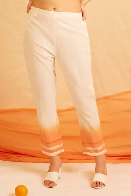 Banana Labs White Cotton Round Neck Carrot Ombre Kurta And Pant Set Online at Aza Fashions Banana Labs_White Cotton Round Neck Carrot Ombre Kurta And Pant Set _Online_at_Aza_Fashions