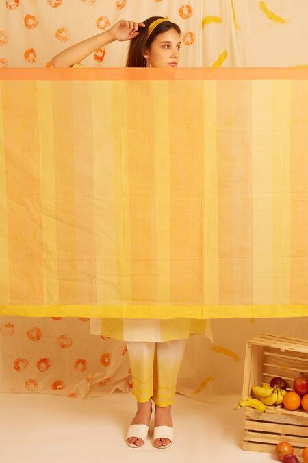 Shop Banana Labs Yellow Cotton Tassels Round Neck Box Hand Block Print Kurta Pant Set Online at Aza Fashions Shop_Banana Labs_Yellow Cotton Tassels Round Neck Box Hand Block Print Kurta Pant Set _Online_at_Aza_Fashions