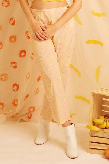 Banana Labs Yellow Cotton V-neck Hand Block Print Crop Top And Pant Set Online at Aza Fashions Banana Labs_Yellow Cotton V-neck Hand Block Print Crop Top And Pant Set _Online_at_Aza_Fashions