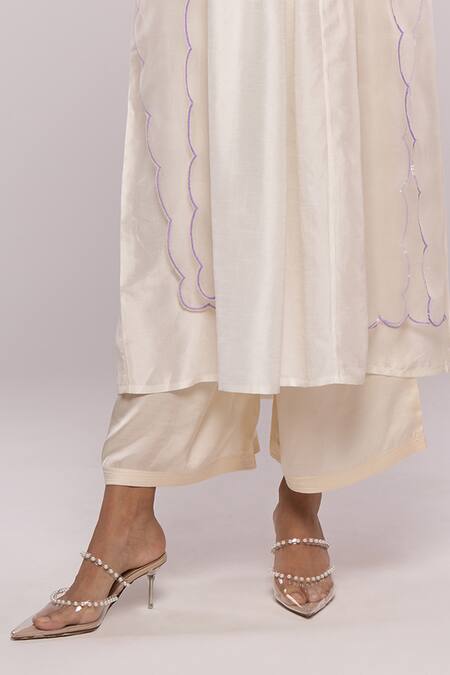 Buy_Mayu Kothari_White Silk, Organza Beads, Embroidery Bandeau Yoke Flared Kurta Palazzo Set_Online_at_Aza_Fashions