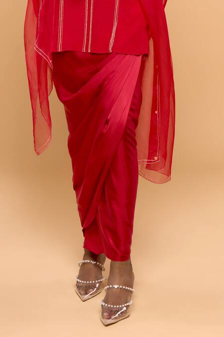 Buy_Mayu Kothari_Red Modal, Satin Draped Skirt_Online_at_Aza_Fashions