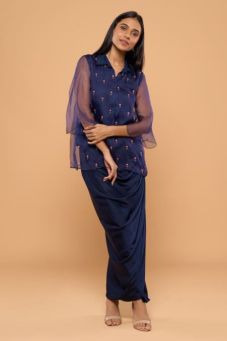 Mayu Kothari_Blue Modal, Satin Solid Wrap Skirt_Online_at_Aza_Fashions