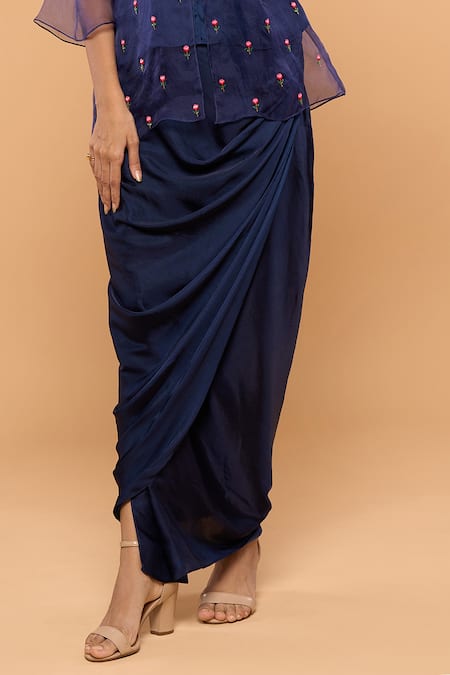 Buy_Mayu Kothari_Blue Modal, Satin Solid Wrap Skirt_Online_at_Aza_Fashions