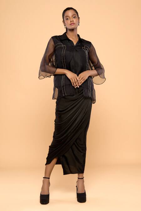 Buy Mayu Kothari Black Modal, Satin Solid Wrap Skirt Online at Aza Fashions Buy_Mayu Kothari_Black Modal, Satin Solid Wrap Skirt_Online_at_Aza_Fashions