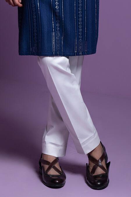 Buy_Contrast By Parth_Blue Georgette, Cotton Sequins Embellished Kurta With Pant_Online_at_Aza_Fashions