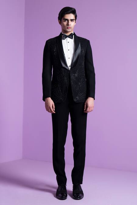 Contrast By Parth Black Cotton, Silk Crystals, Embroidery Moonbeam Embellished Tuxedo Pant Set Online at Aza Fashions Contrast By Parth_Black Cotton, Silk Crystals, Embroidery Moonbeam Embellished Tuxedo Pant Set _Online_at_Aza_Fashions