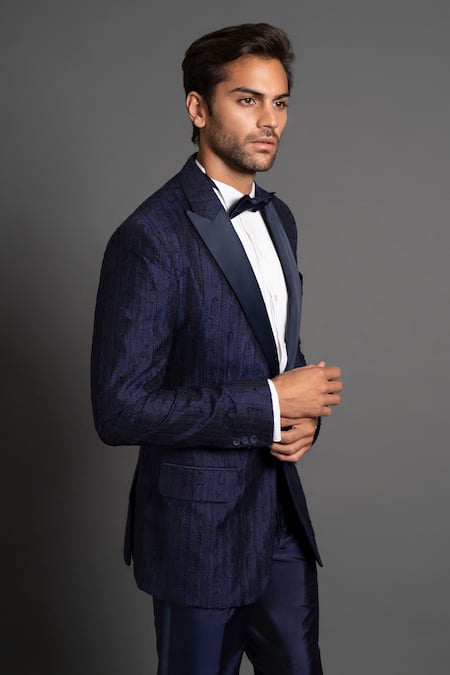 Buy_Raghavendra Rathore Jodhpur_Blue Silk Tuxedo _Online_at_Aza_Fashions