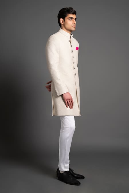 Raghavendra Rathore Jodhpur Off White Silk Embroidery Achkan Online at Aza Fashions Raghavendra Rathore Jodhpur_Off White Silk Embroidery Achkan _Online_at_Aza_Fashions