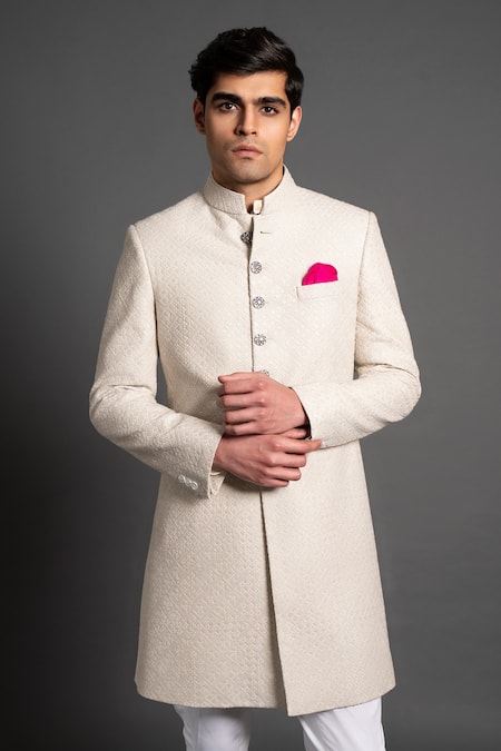 Buy Raghavendra Rathore Jodhpur Off White Silk Embroidery Achkan Online at Aza Fashions Buy_Raghavendra Rathore Jodhpur_Off White Silk Embroidery Achkan _Online_at_Aza_Fashions