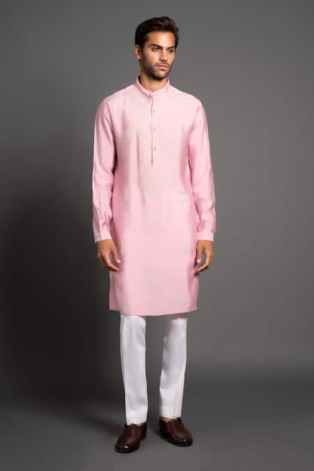 Raghavendra Rathore Jodhpur Pink Silk Embroidery Floral Kurta Online at Aza Fashions Raghavendra Rathore Jodhpur_Pink Silk Embroidery Floral Kurta _Online_at_Aza_Fashions