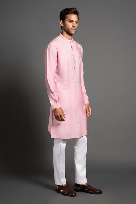 Buy Raghavendra Rathore Jodhpur Pink Silk Embroidery Floral Kurta Online at Aza Fashions Buy_Raghavendra Rathore Jodhpur_Pink Silk Embroidery Floral Kurta _Online_at_Aza_Fashions