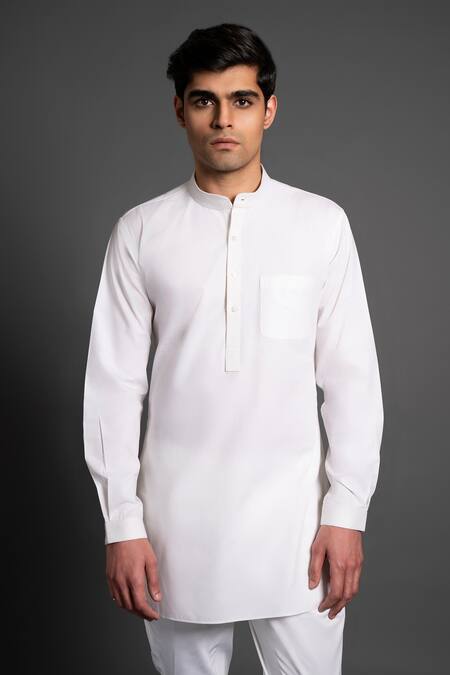 Shop Raghavendra Rathore Jodhpur White Cotton Short Kurta Online at Aza Fashions Shop_Raghavendra Rathore Jodhpur_White Cotton Short Kurta _Online_at_Aza_Fashions