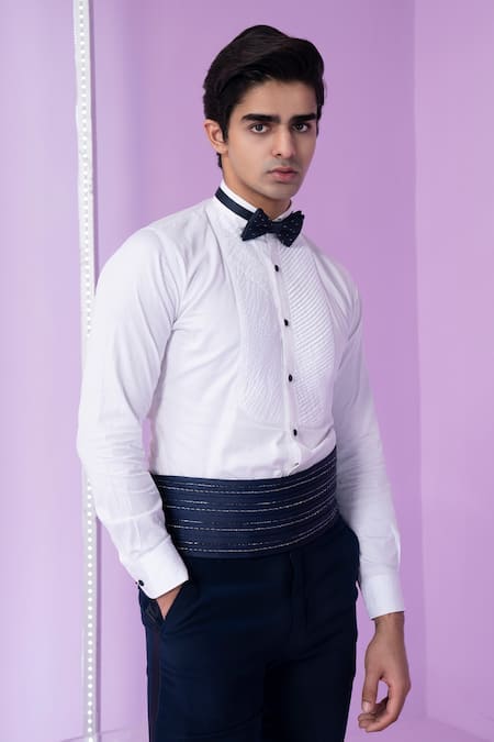 Contrast By Parth White Silk Embroidery Black Hand Tuxedo Set Online at Aza Fashions Contrast By Parth_White Silk Embroidery Black Hand Tuxedo Set _Online_at_Aza_Fashions