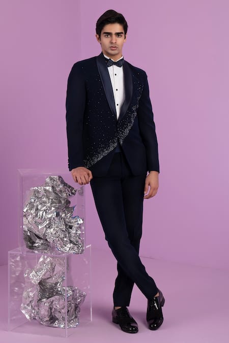 Buy_Contrast By Parth_Black Crystals Falling Star Embroidered Tuxedo Set _Online_at_Aza_Fashions