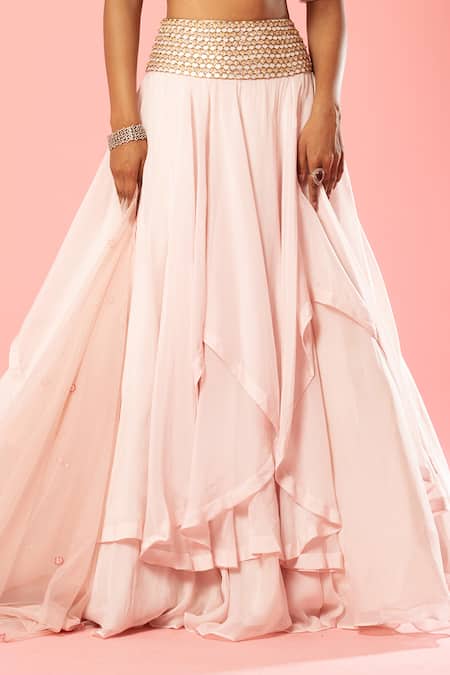 Quench A Thirst Pink Organza, Net Pearls, Sequins, Cut Work, Layered Lehenga And Blouse Set Online at Aza Fashions Quench A Thirst_Pink Organza, Net Pearls, Sequins, Cut Work, Layered Lehenga And Blouse Set _Online_at_Aza_Fashions