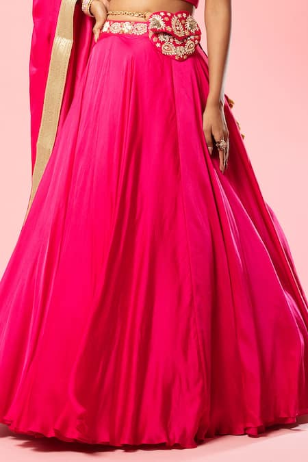 Quench A Thirst_Pink Modal, Satin Pearls, Cut Work, Sequins, Floral Blouse And Lehenga Set _Online_at_Aza_Fashions