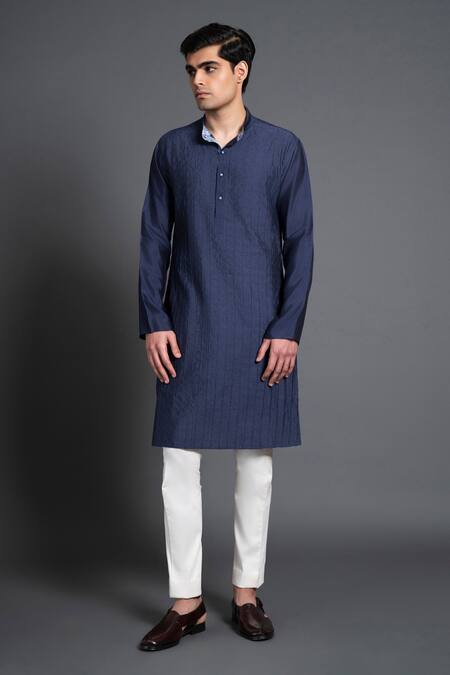 Raghavendra Rathore Jodhpur Blue Silk Embroidery Kantha Work Kurta Online at Aza Fashions Raghavendra Rathore Jodhpur_Blue Silk Embroidery Kantha Work Kurta _Online_at_Aza_Fashions