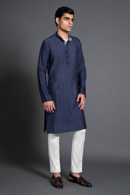 Buy Raghavendra Rathore Jodhpur Blue Silk Embroidery Kantha Work Kurta Online at Aza Fashions Buy_Raghavendra Rathore Jodhpur_Blue Silk Embroidery Kantha Work Kurta _Online_at_Aza_Fashions