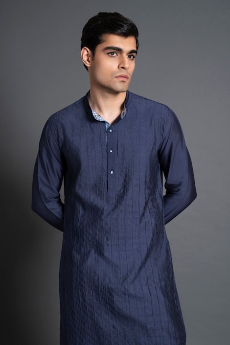 Shop Raghavendra Rathore Jodhpur Blue Silk Embroidery Kantha Work Kurta Online at Aza Fashions Shop_Raghavendra Rathore Jodhpur_Blue Silk Embroidery Kantha Work Kurta _Online_at_Aza_Fashions