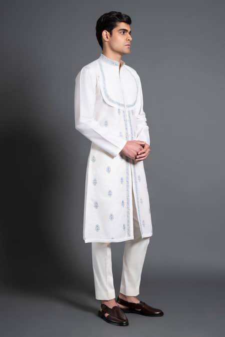 Buy Raghavendra Rathore Jodhpur White Silk Embroidery Angrakha Kurta Online at Aza Fashions Buy_Raghavendra Rathore Jodhpur_White Silk Embroidery Angrakha Kurta _Online_at_Aza_Fashions