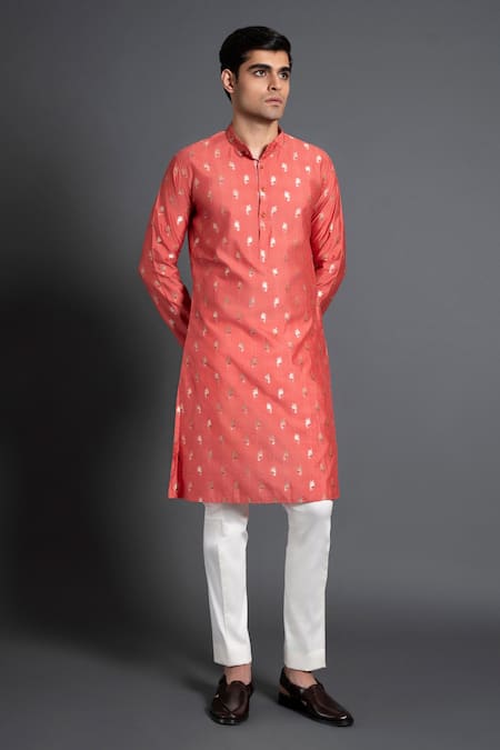 Raghavendra Rathore Jodhpur Pink Chanderi Silk Embroidery Floral Woven Kurta Online at Aza Fashions Raghavendra Rathore Jodhpur_Pink Chanderi Silk Embroidery Floral Woven Kurta _Online_at_Aza_Fashions