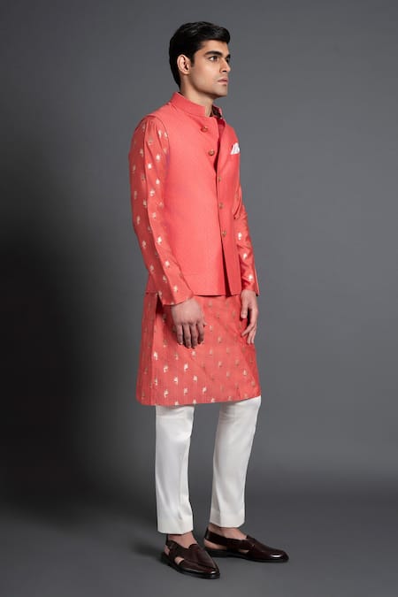 Buy_Raghavendra Rathore Jodhpur_Pink Silk Embroidery Thread Waistcoat _Online_at_Aza_Fashions