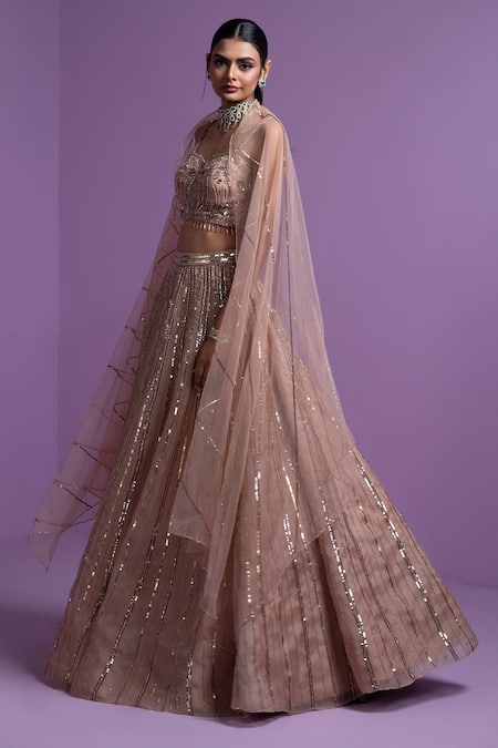Buy Parul Gandhi Gold Organza Sequins, Crystals Metallic Striped Embroidered Lehenga Set Online at Aza Fashions Buy_Parul Gandhi_Gold Organza Sequins, Crystals Metallic Striped Embroidered Lehenga Set _Online_at_Aza_Fashions