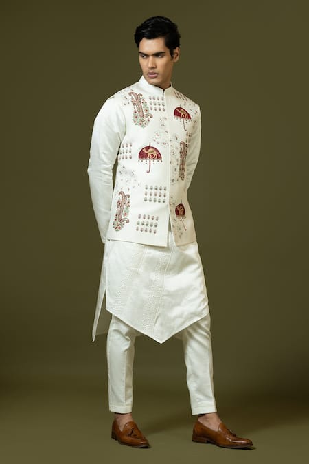 Buy PAARSH Ivory Cotton Embroidery Kashida Bundi Kurta Set Buy_PAARSH_Ivory Cotton Embroidery Kashida Bundi Kurta Set