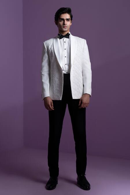 Buy Contrast By Parth Off White Silk Beads, Pearls Embroidered Tuxedo Set Online at Aza Fashions Buy_Contrast By Parth_Off White Silk Beads, Pearls Embroidered Tuxedo Set _Online_at_Aza_Fashions