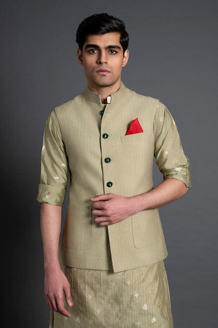 Buy Raghavendra Rathore Jodhpur Green Silk Embroidery Kantha Work Waistcoat Online at Aza Fashions Buy_Raghavendra Rathore Jodhpur_Green Silk Embroidery Kantha Work Waistcoat _Online_at_Aza_Fashions