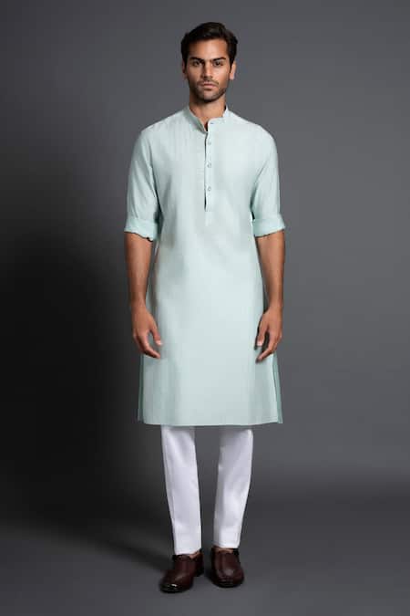 Raghavendra Rathore Jodhpur_Green Silk Embroidery Kurta _Online_at_Aza_Fashions