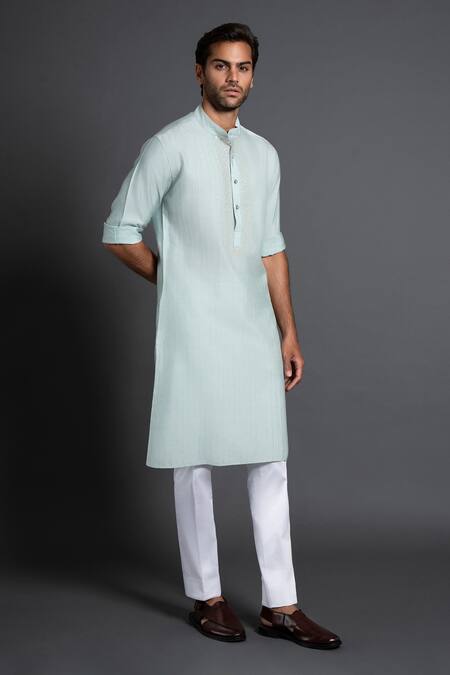 Buy_Raghavendra Rathore Jodhpur_Green Silk Embroidery Kurta _Online_at_Aza_Fashions