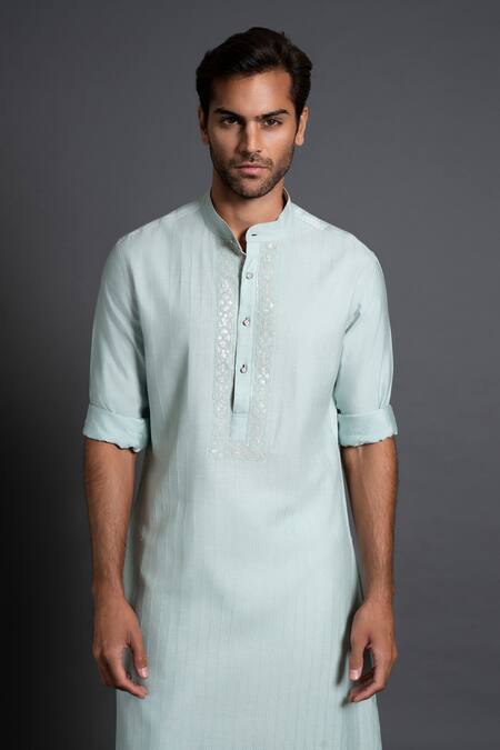 Raghavendra Rathore Jodhpur_Green Silk Embroidery Kurta _at_Aza_Fashions