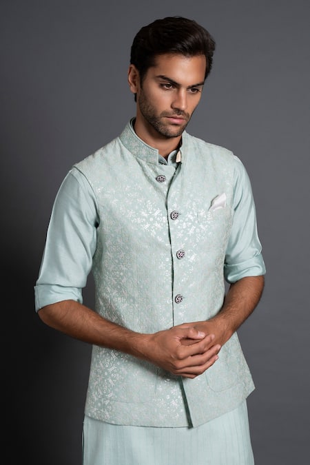 Buy Raghavendra Rathore Jodhpur Green Silk Sequins Embroidered Waistcoat Online at Aza Fashions Buy_Raghavendra Rathore Jodhpur_Green Silk Sequins Embroidered Waistcoat _Online_at_Aza_Fashions