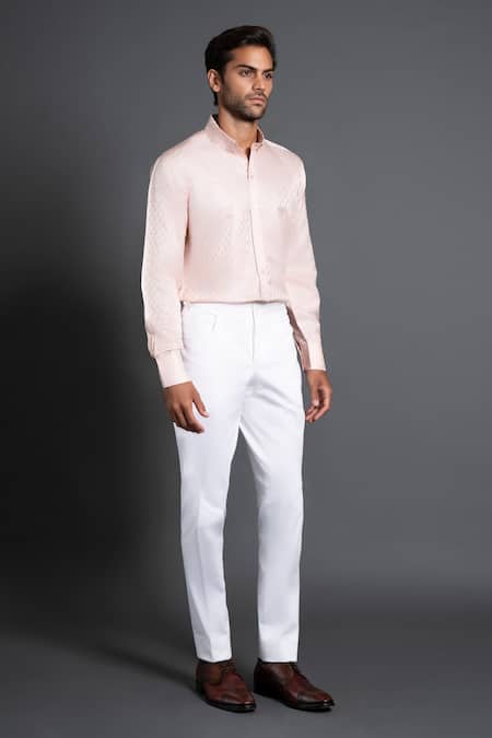 Raghavendra Rathore Jodhpur_Pink Taffeta Embroidery Tanchoi Floret Woven Shirt _Online_at_Aza_Fashions