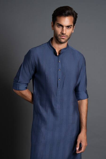 Buy Raghavendra Rathore Jodhpur Blue Silk Embroidery Kantha Work And Pintuck Kurta Online at Aza Fashions Buy_Raghavendra Rathore Jodhpur_Blue Silk Embroidery Kantha Work And Pintuck Kurta _Online_at_Aza_Fashions