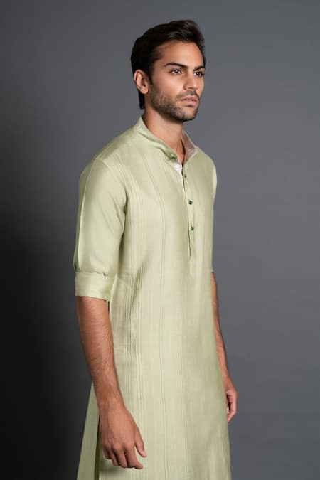 Raghavendra Rathore Jodhpur Green Silk Embroidery Kantha Work And Pintuck Kurta Online at Aza Fashions Raghavendra Rathore Jodhpur_Green Silk Embroidery Kantha Work And Pintuck Kurta _Online_at_Aza_Fashions