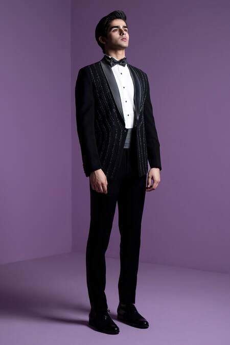 Contrast By Parth Black Silk, Cotton Embroidery Lunar Braid Tuxedo Set Online at Aza Fashions Contrast By Parth_Black Silk, Cotton Embroidery Lunar Braid Tuxedo Set _Online_at_Aza_Fashions