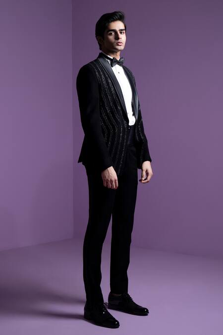 Buy Contrast By Parth Black Silk, Cotton Embroidery Lunar Braid Tuxedo Set Online at Aza Fashions Buy_Contrast By Parth_Black Silk, Cotton Embroidery Lunar Braid Tuxedo Set _Online_at_Aza_Fashions