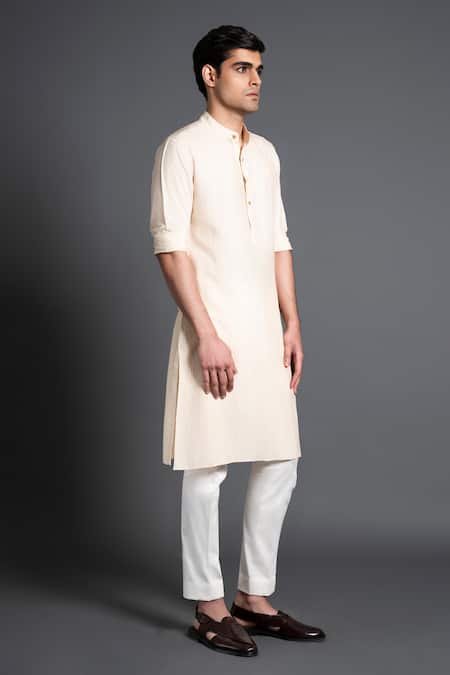 Raghavendra Rathore Jodhpur Cream Silk Embroidery Pintuck Kurta Online at Aza Fashions Raghavendra Rathore Jodhpur_Cream Silk Embroidery Pintuck Kurta _Online_at_Aza_Fashions