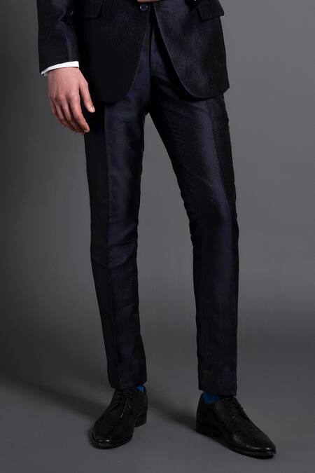 Raghavendra Rathore Jodhpur_Blue Silk, Brocade Embroidery Floral Pant _Online_at_Aza_Fashions